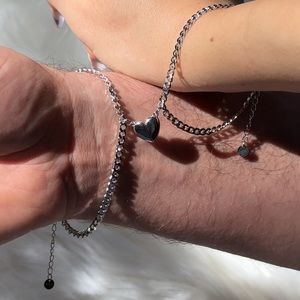 BRAND NEW COUPLES MAGNETIC HEARTS BRACELET SET STERLING SILVER